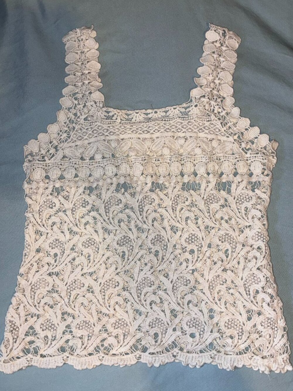 American Rag Cie Ivory Cotton Sheer Crochet Lace Tank Fits like a Small